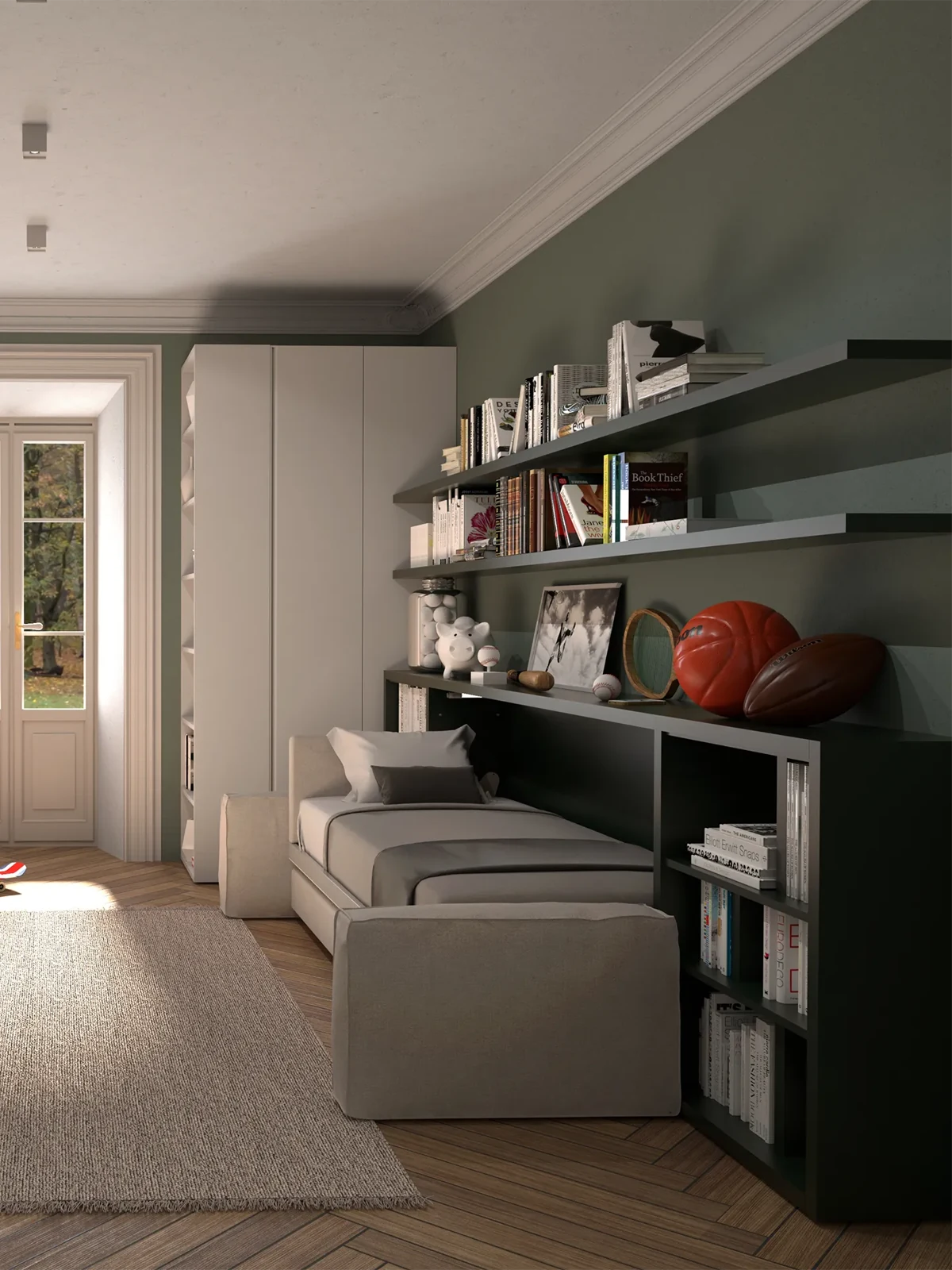 Room 02 · Work, relax and host — Kali Sofa 90 — Single bed open