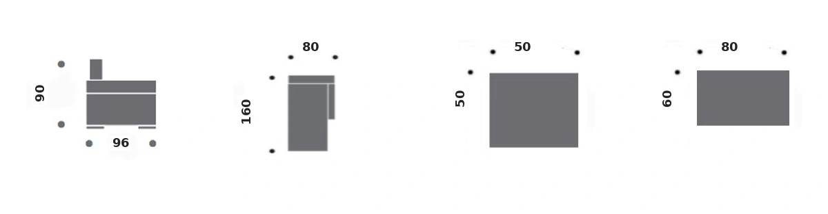 Dimension drawing of sofa bed Paris — side view