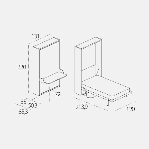 Dimension drawing of wall bed Altea Board — drawing 2