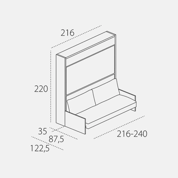 Dimension drawing of foldaway bunk beds Kali Duo Sofa — drawing 3