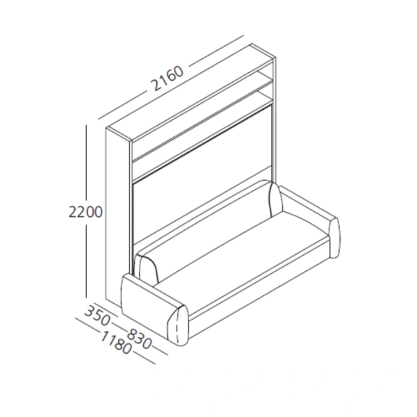 Dimension drawing of double wall bed Minerva Horizontal — drawing 2