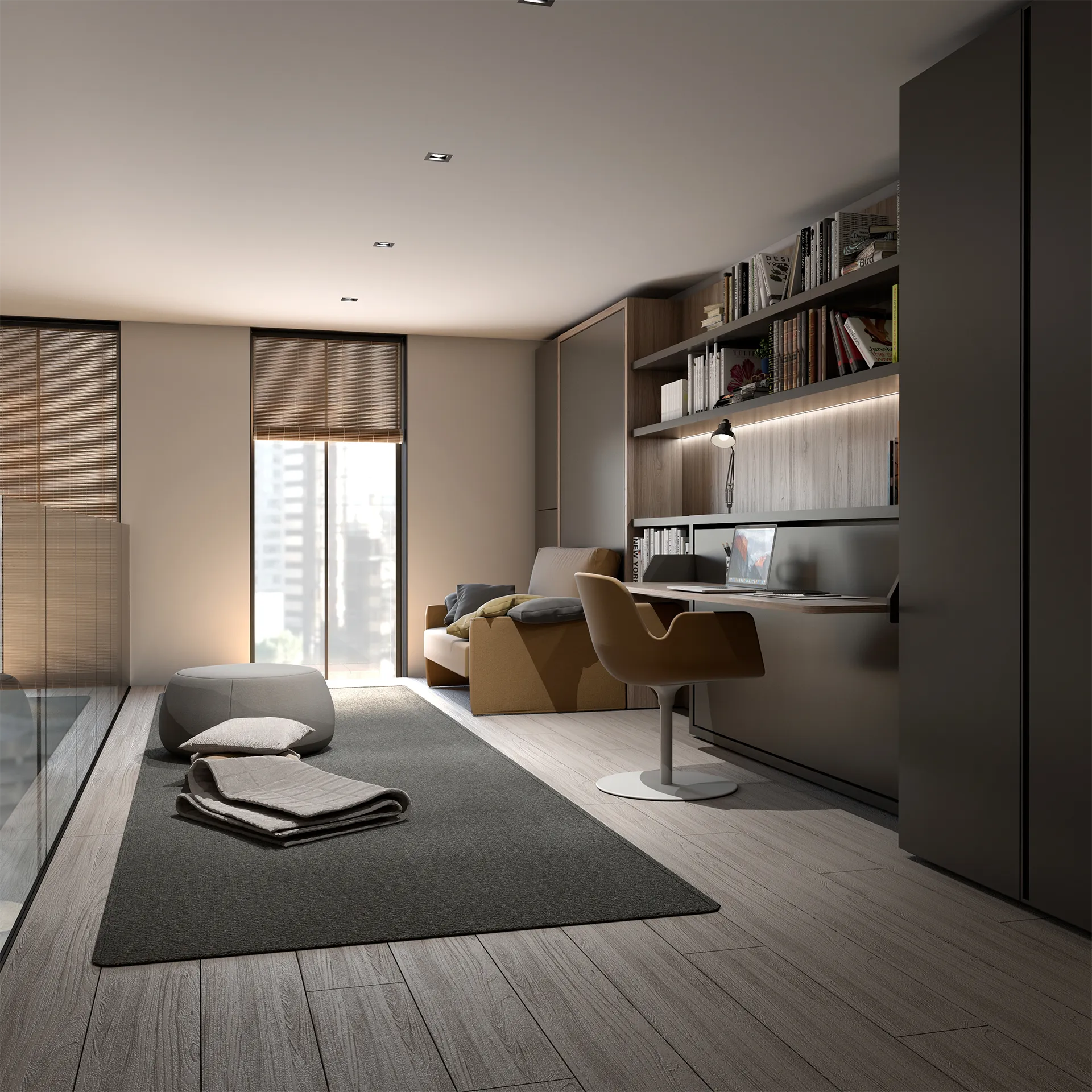 Transforming furniture in a multifunctional space — 57 m² loft apartment — Room view 11