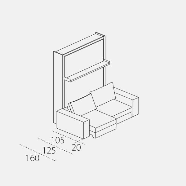 Dimension drawing of double wall bed Tango Sofa — drawing 2