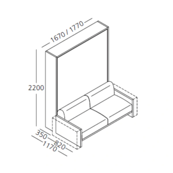 Dimension drawing of double wall bed Atena — drawing 1