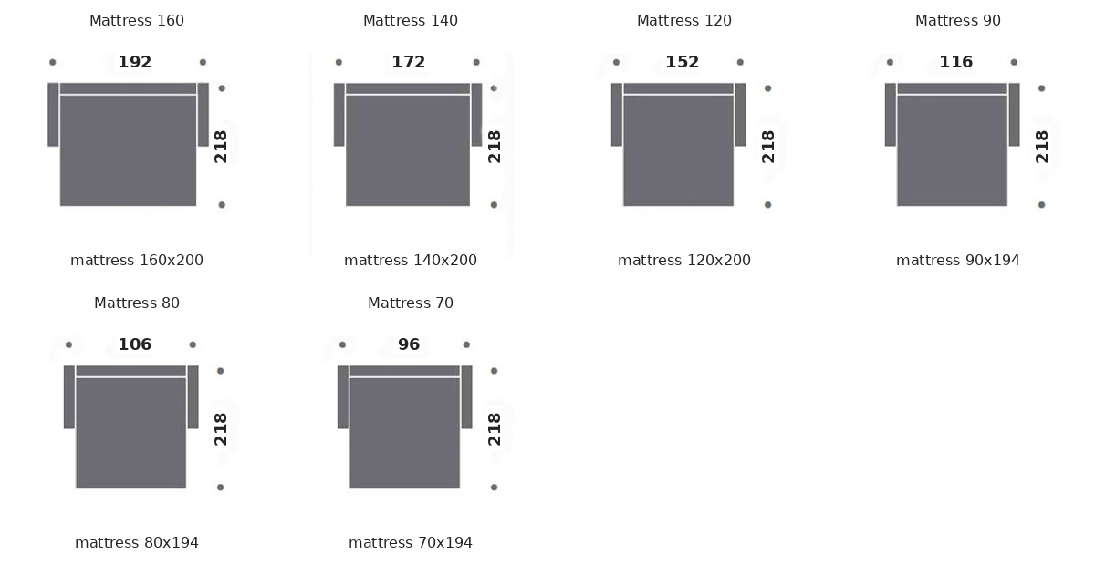 Dimension drawing of sofa bed Soho — open bed