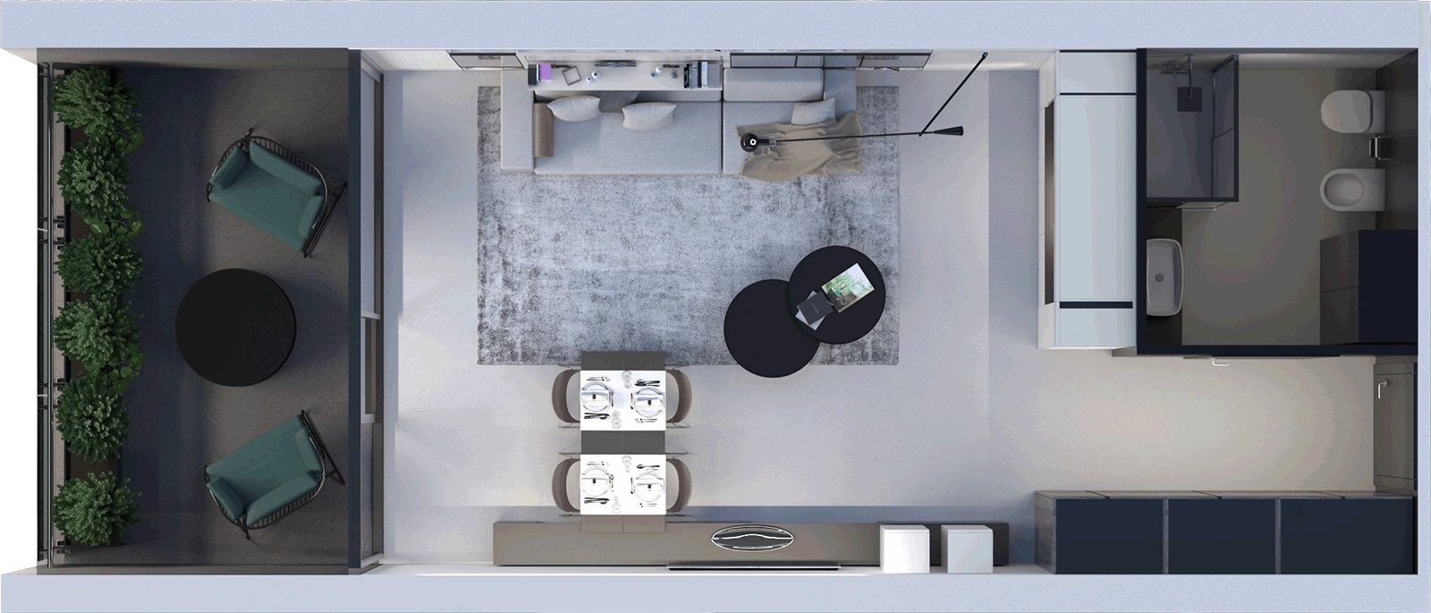 Room plan — 30 m² city apartment — Day mode