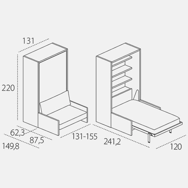 Dimension drawing of wall bed Altea Sofa — drawing 4