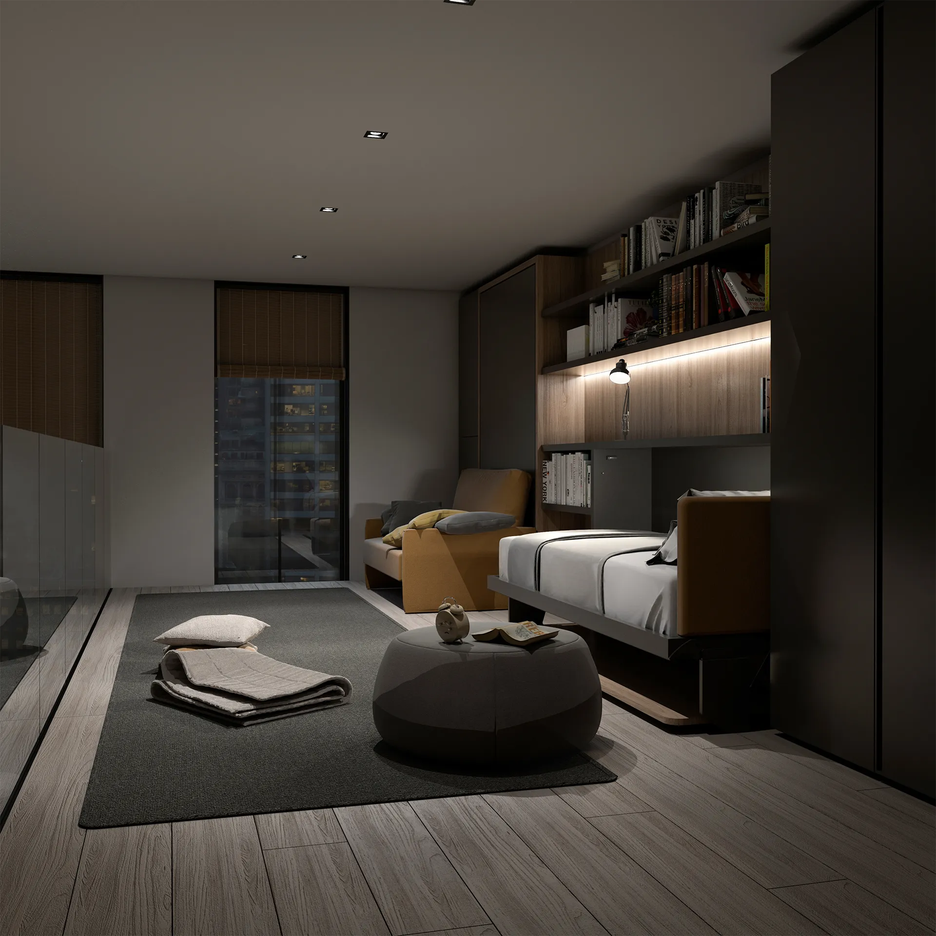 Transforming furniture in a multifunctional space — 57 m² loft apartment — Room view 12
