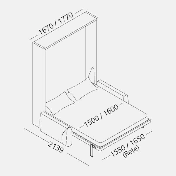 Dimension drawing of double wall bed Minerva — drawing 2