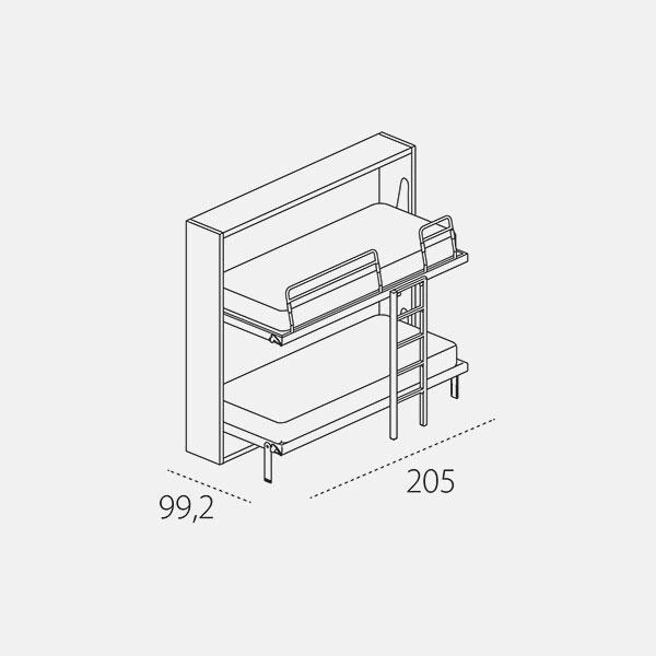 Dimension drawing of foldaway bunk beds Kali Duo Standard — drawing 2