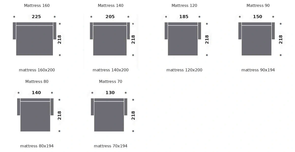 Dimension drawing of sofa bed Haussmann — open bed