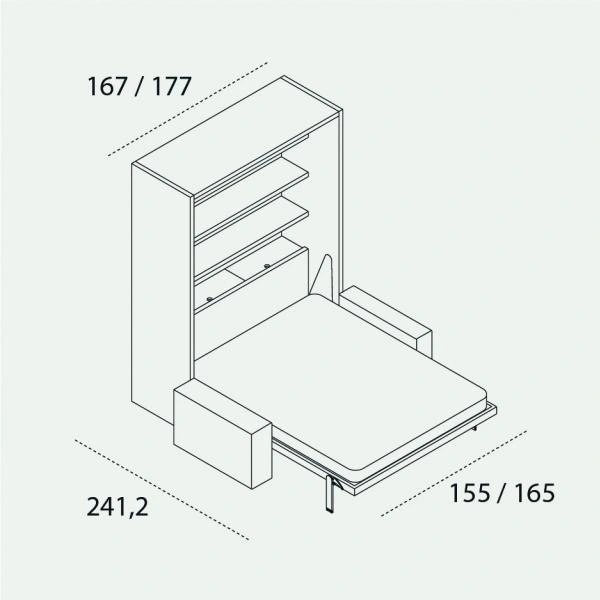 Dimension drawing of double wall bed Penelope 2 Sofa — drawing 8