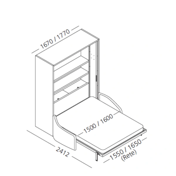 Dimension drawing of double wall bed Diana — drawing 4