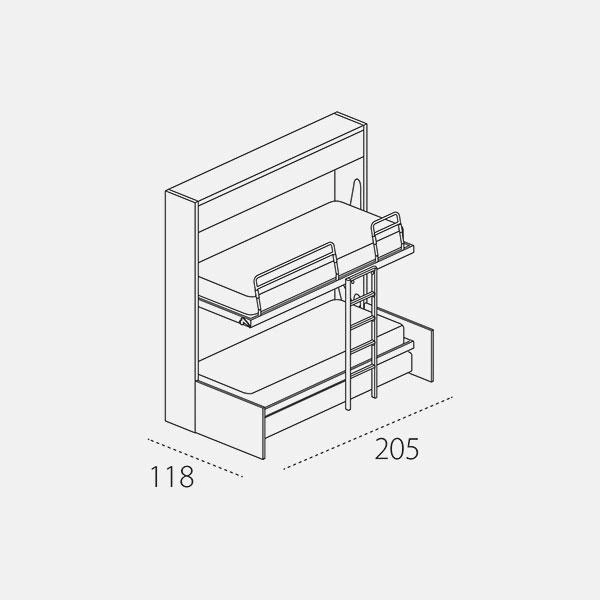 Dimension drawing of foldaway bunk beds Kali Duo Sofa — drawing 4