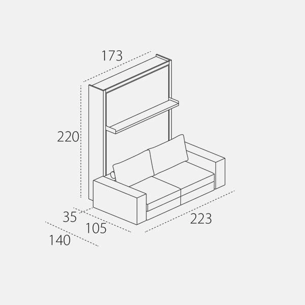 Dimension drawing of double wall bed Tango Sofa — drawing 1