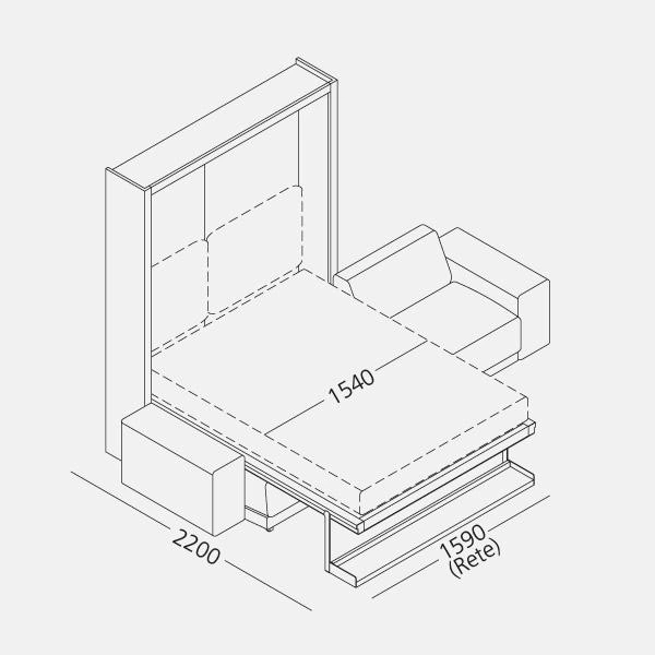 Dimension drawing of double wall bed Oslo Sofa — drawing 2