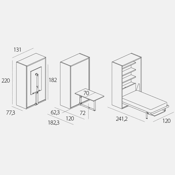 Dimension drawing of wall bed Altea Work — drawing 4