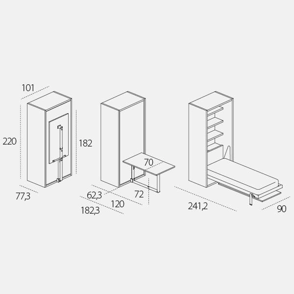 Dimension drawing of wall bed Altea Work — drawing 3