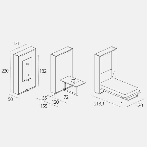 Dimension drawing of wall bed Altea Work — drawing 2