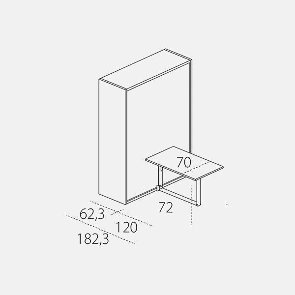 Dimension drawing of double wall bed Penelope 2 Dining — drawing 5