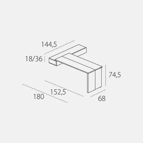 Console with a rotating opening mechanism Giro — Open system dimensions and surface movement
