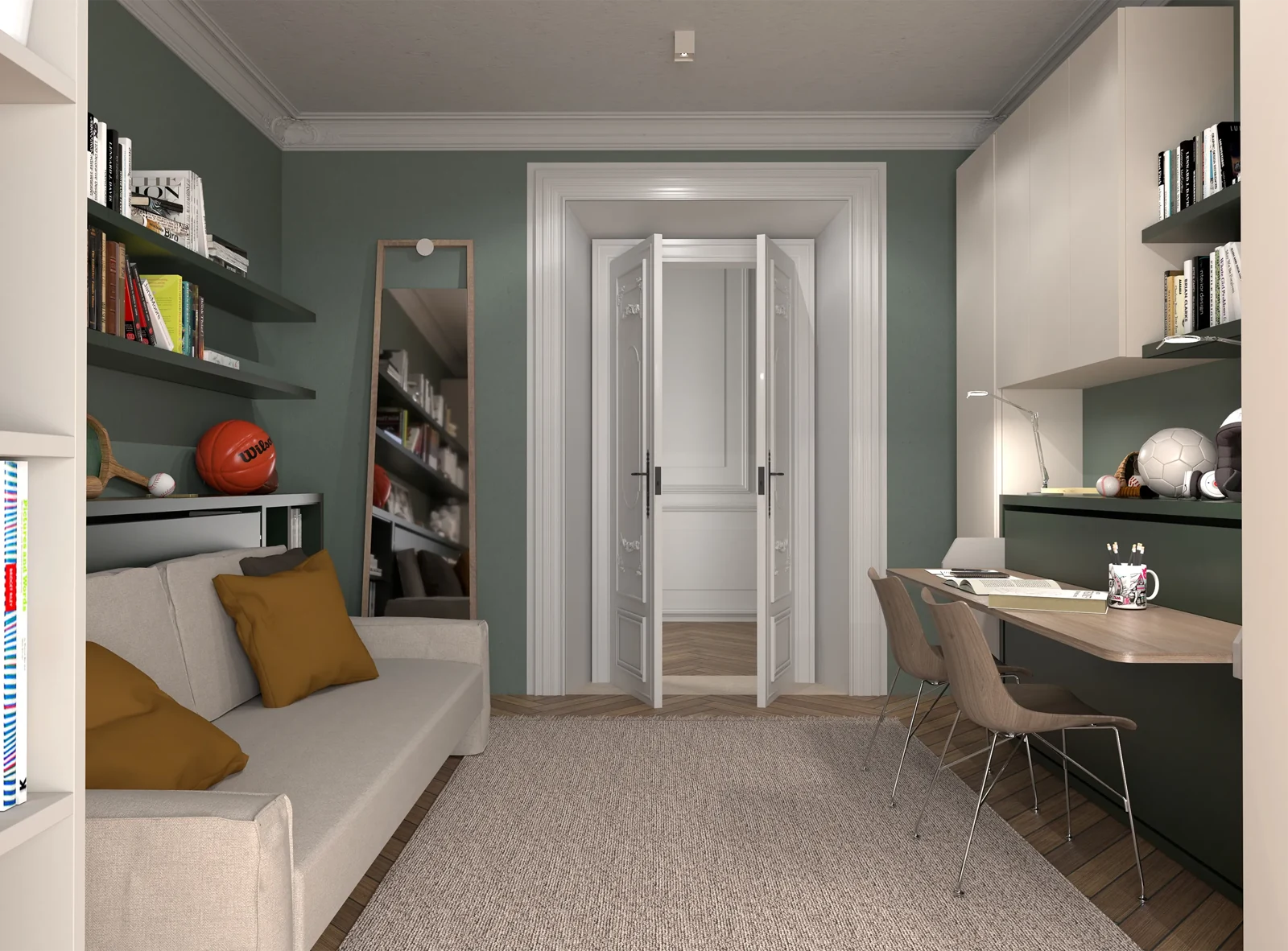 Room 02 · Work, relax and host — Seating and study — another view