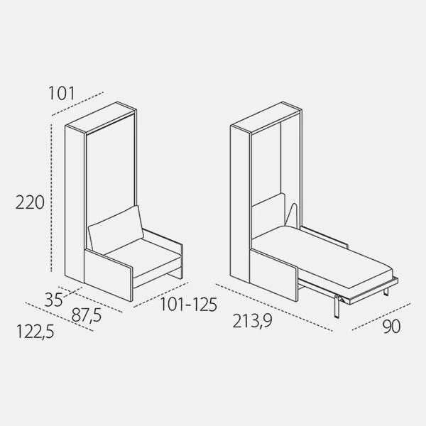 Dimension drawing of wall bed Altea Sofa — drawing 1