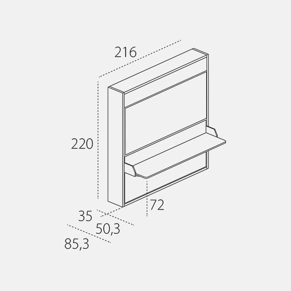 Dimension drawing of foldaway bunk beds Kali Duo Board — drawing 3