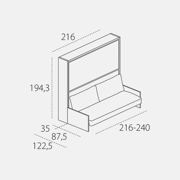 Dimension drawing of foldaway bunk beds Kali Duo Sofa — drawing 1