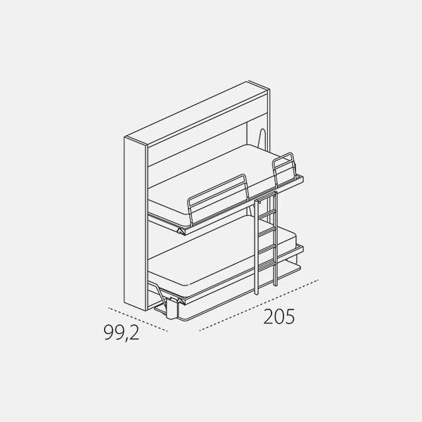 Dimension drawing of foldaway bunk beds Kali Duo Board — drawing 4