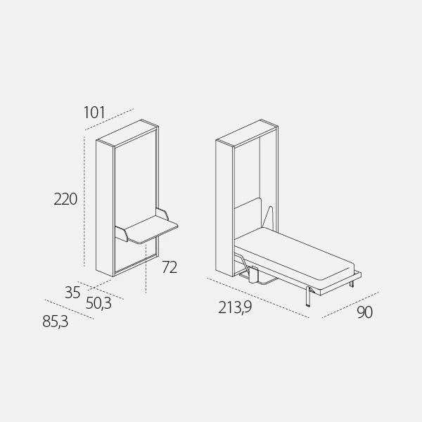 Dimension drawing of wall bed Altea Board — drawing 1