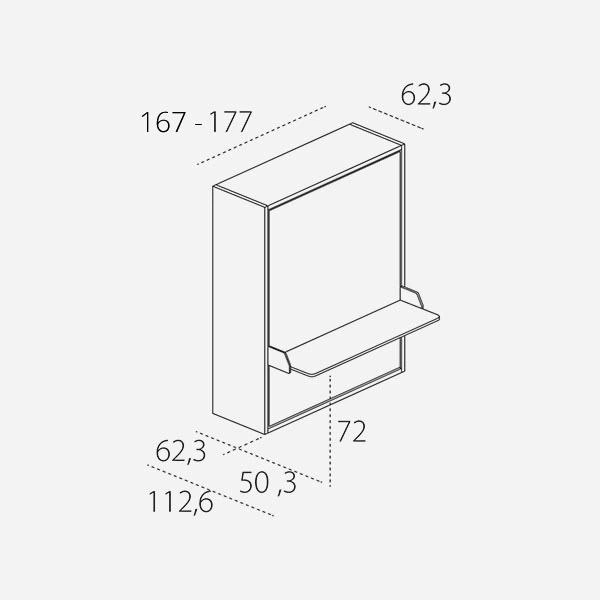 Dimension drawing of double wall bed Penelope 2 Board — drawing 3