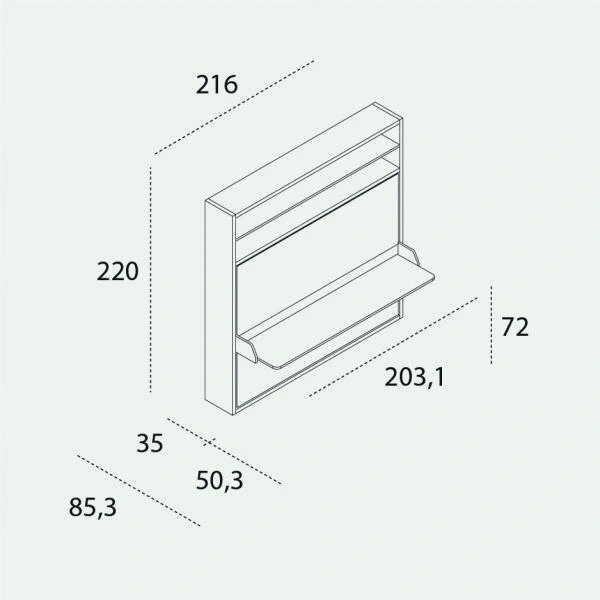 Dimension drawing of double wall bed Circe Board — drawing 1
