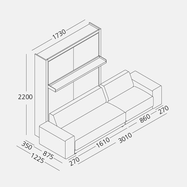 Dimension drawing of double wall bed Oslo Sofa — drawing 1