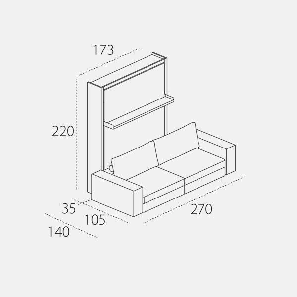 Dimension drawing of double wall bed Tango Sofa — drawing 4