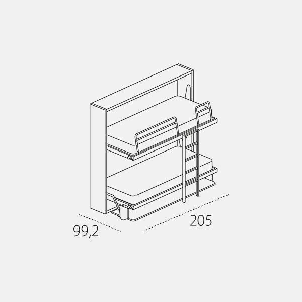 Dimension drawing of foldaway bunk beds Kali Duo Board — drawing 2