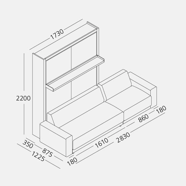 Dimension drawing of double wall bed Oslo Sofa — drawing 3