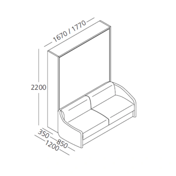Dimension drawing of double wall bed Diana — drawing 1