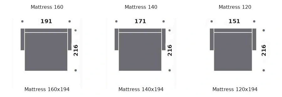 Dimension drawing of sofa bed My Sofa — open bed