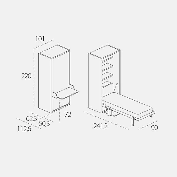 Dimension drawing of wall bed Altea Board — drawing 3