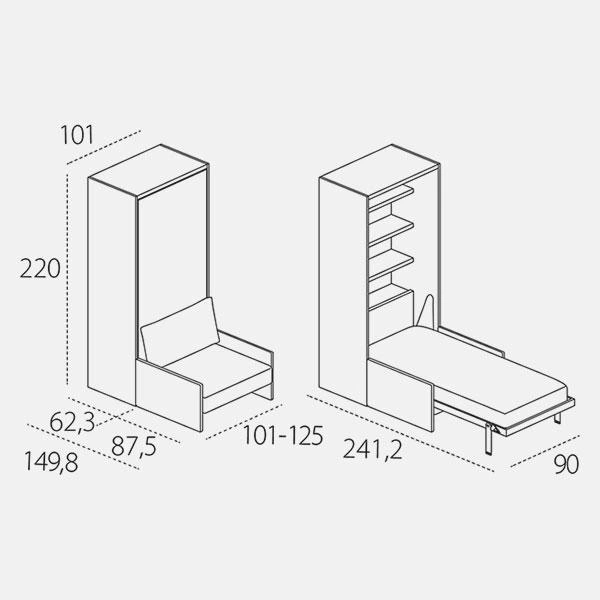 Dimension drawing of wall bed Altea Sofa — drawing 3