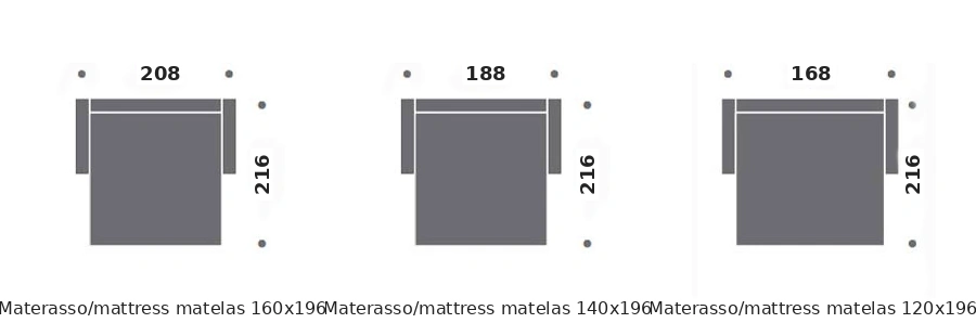 Dimension drawing of sofa bed Bauhaus — open bed