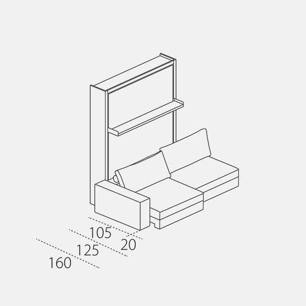 Dimension drawing of double wall bed Tango Componibile — drawing 5