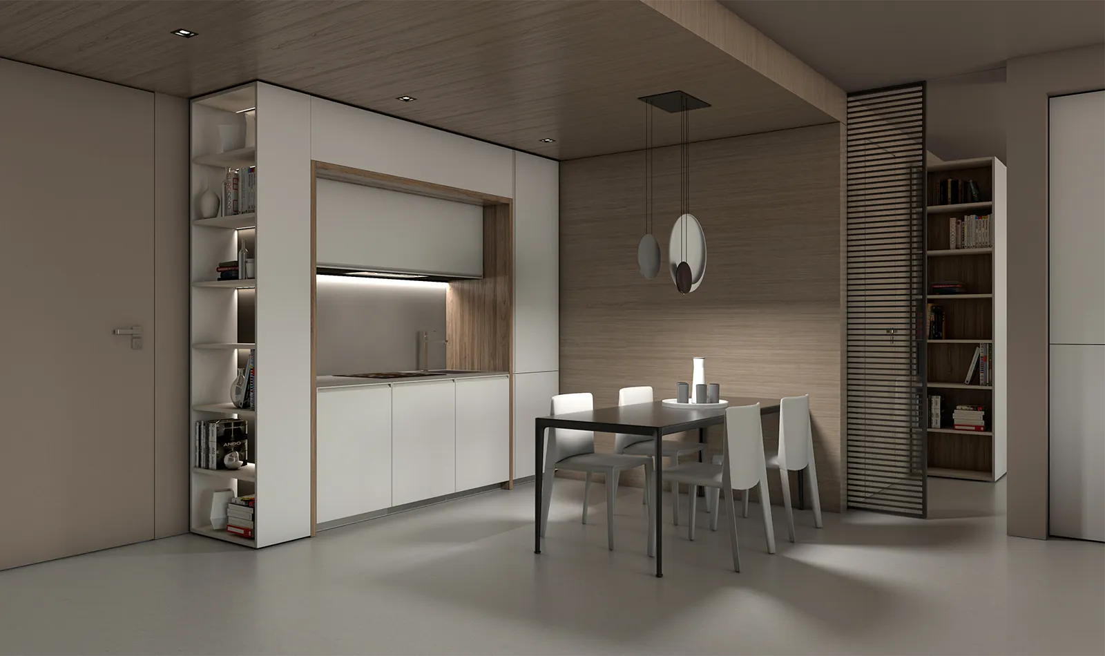 Transforming furniture in a multifunctional space — 50 m² family apartment — Room view 08
