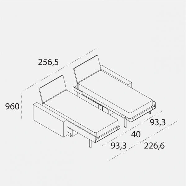 Dimension drawing of double wall bed Ella & Louis — drawing 3