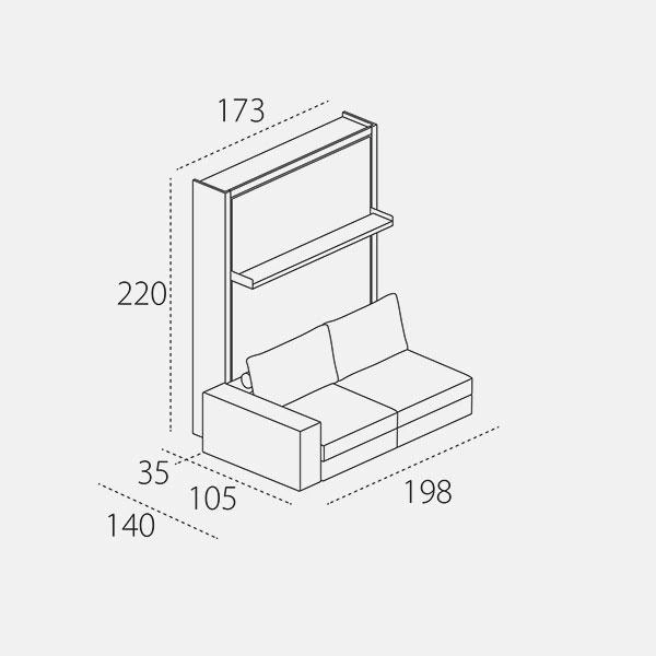Dimension drawing of double wall bed Tango Componibile — drawing 1