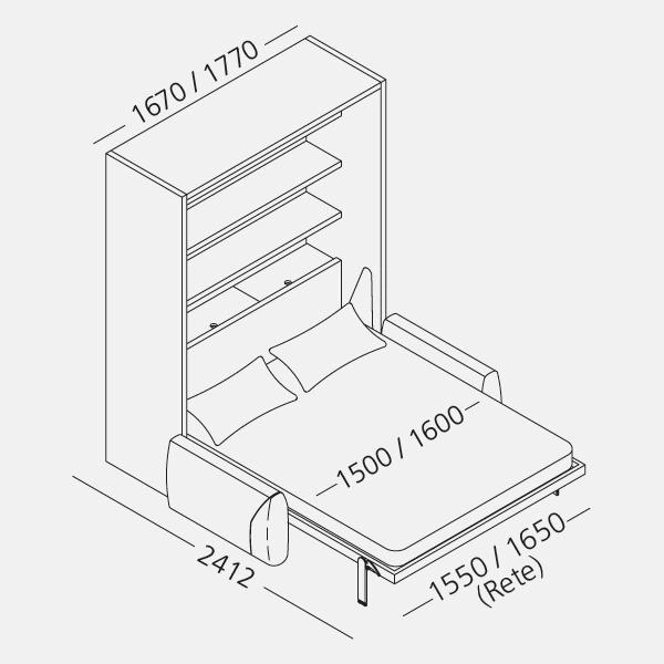 Dimension drawing of double wall bed Minerva — drawing 4
