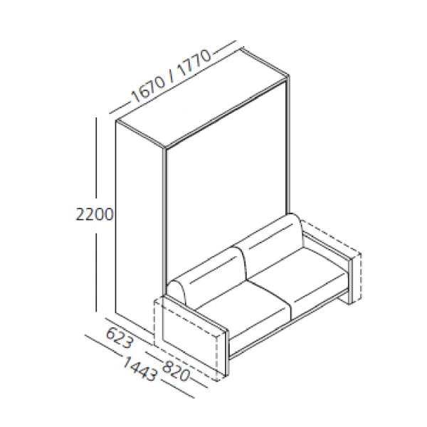 Dimension drawing of double wall bed Atena — drawing 3