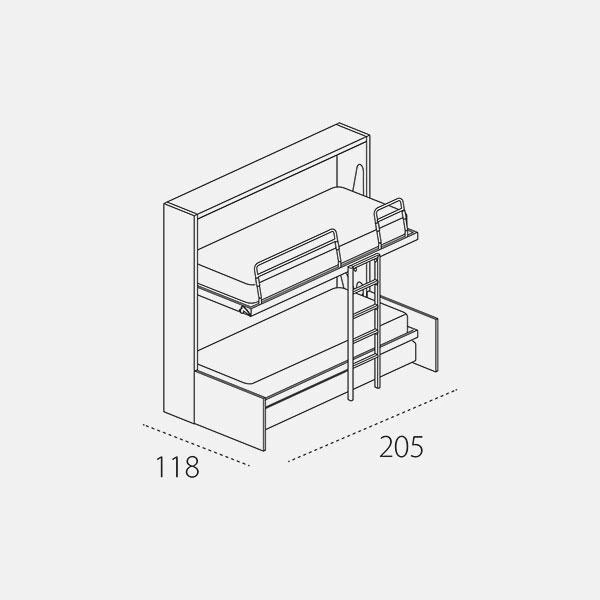 Dimension drawing of foldaway bunk beds Kali Duo Sofa — drawing 2