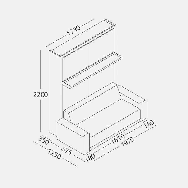 Dimension drawing of double wall bed Oslo Sofa — drawing 5